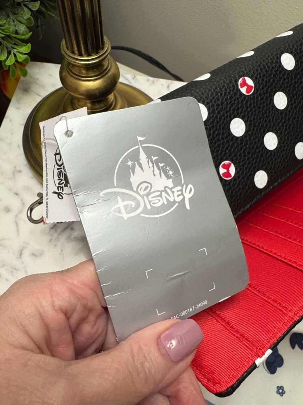 Disney Black Polka Dot Crossbody Wallet / Wristlet with Red Accent NWT - Picture 8 of 10